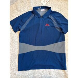 J.Lindeberg Boy's USA Golf Polo Shirt Navy Blue Quarter Zip Short Sleeve Large